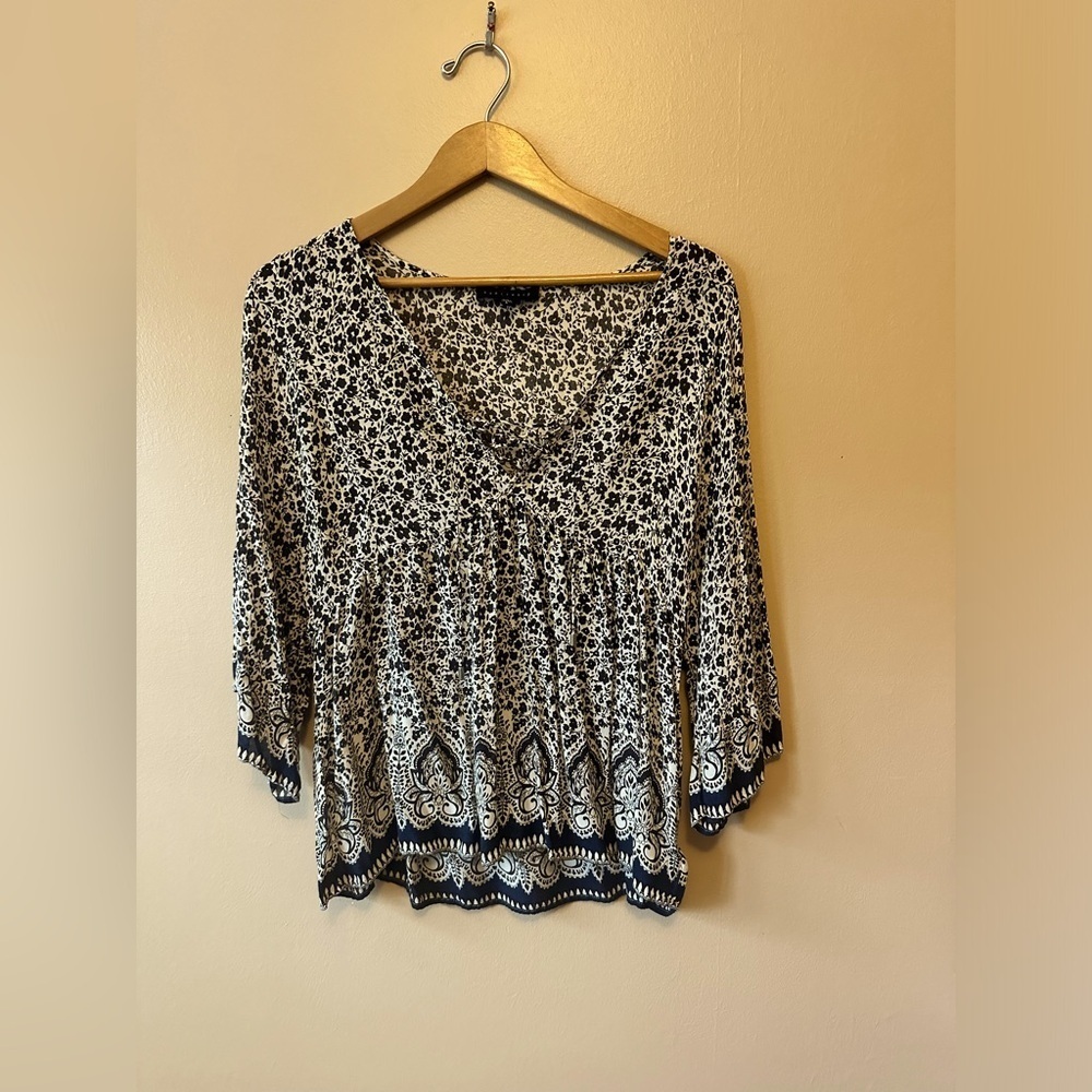 Sanctuary Black and White Floral Peasant Blouse